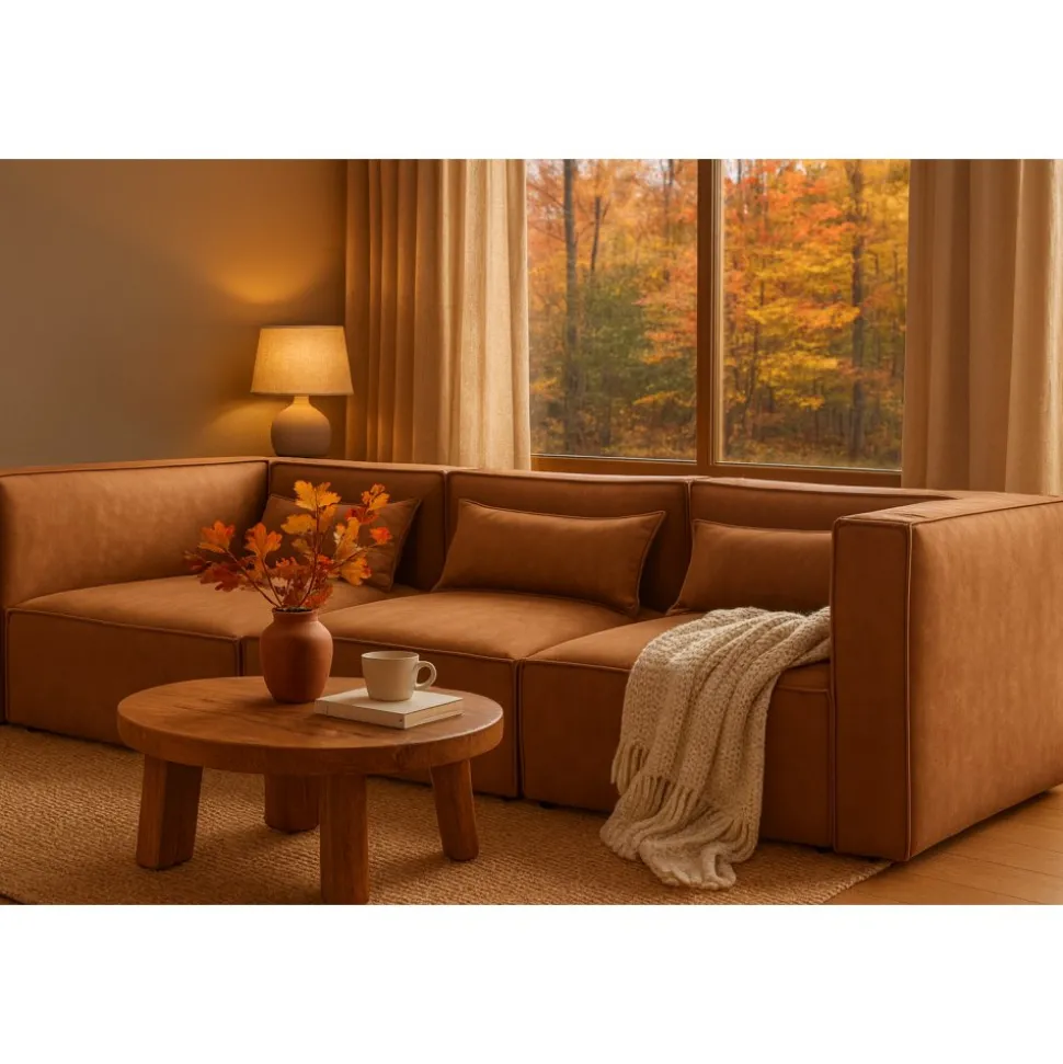 Nees modulsoffa i cognac combo 4 + Textilrengöring för möbler