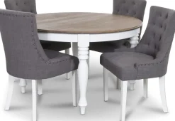 New England matgrupp inklusive 4 st Tuva matstolar i grått tyg + 3.00 x Möbeltassar