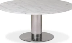 Next runt soffbord i marmor D105 cm - Borstad stål / Marmor (Vit)