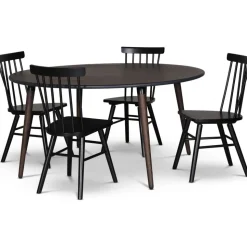 Omni matgrupp, runt matbord Ø130 cm inkl 4 st Orust svarta pinnstolar - Rökfärgad ek + 3.00 x Möbeltassar