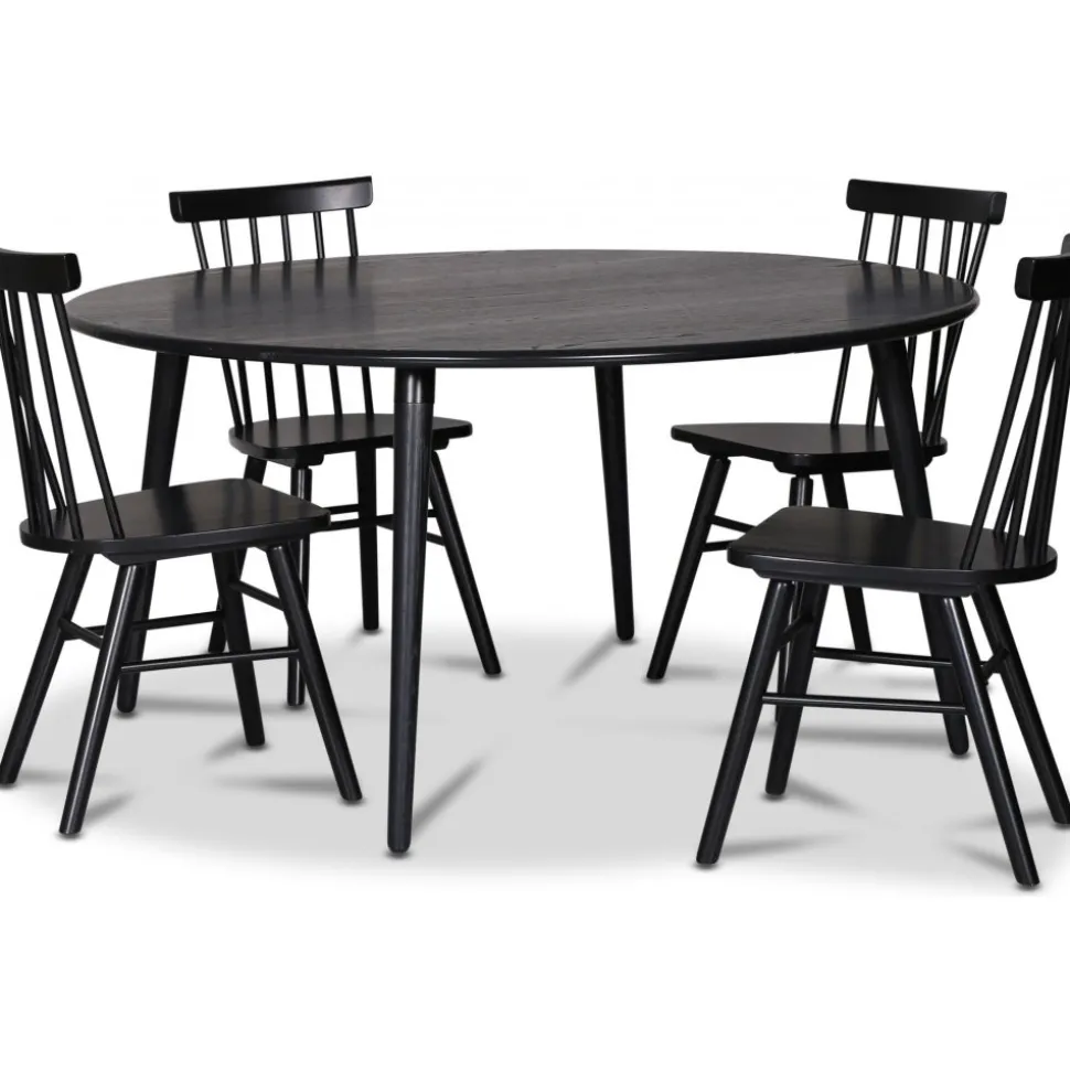 Omni matgrupp, runt matbord Ø130 cm inkl 4 st Orust svarta pinnstolar - Svartbetsad ek + 3.00 x Möbeltassar