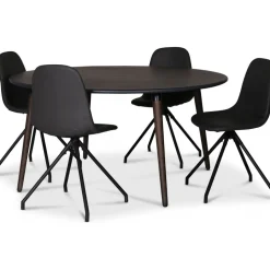 Omni matgrupp, runt matbord Ø130 cm inkl 4 st Bridge snurrbara stolar - Rökfärgad ek + 3.00 x Möbeltassar
