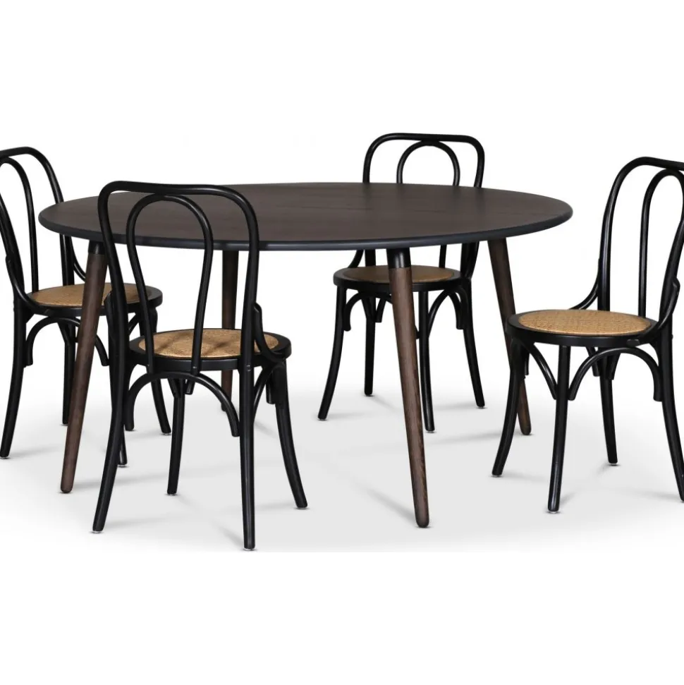 Omni matgrupp, runt matbord Ø130 cm inkl 4 st Tony svarta böjträ stolar - Rökfärgad ek + 3.00 x Möbeltassar