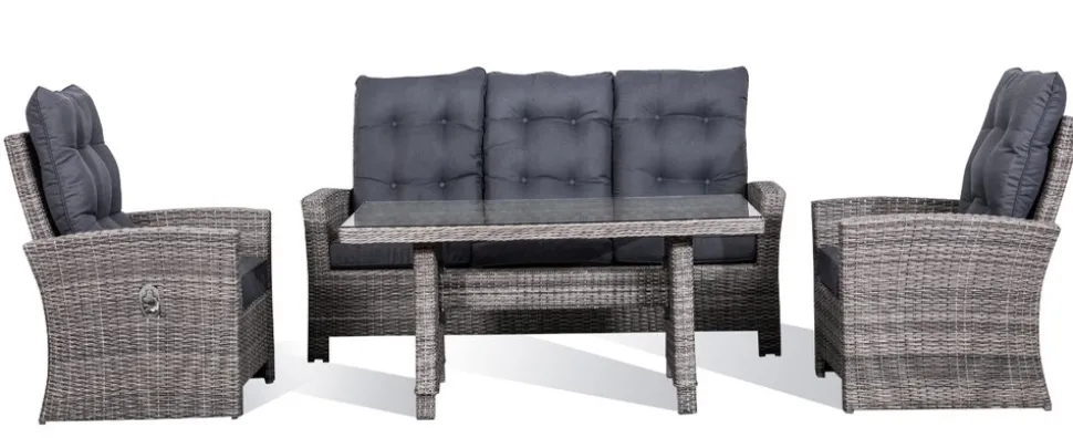 Orlando utemöbelgrupp hög rygg ställbara fåtöljer - Grå/beige + Fläckborttagare för möbler