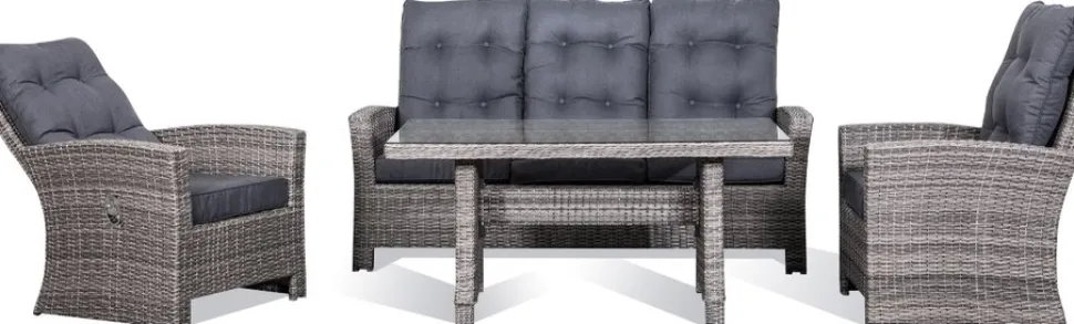 Orlando utemöbelgrupp hög rygg ställbara fåtöljer - Grå/beige + Textilrengöring för möbler