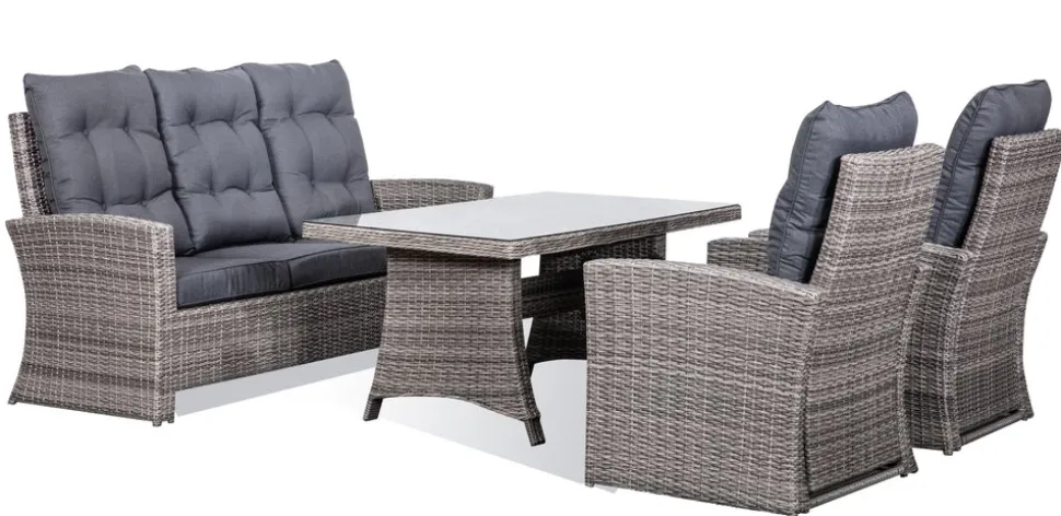 Orlando utemöbelgrupp hög rygg ställbara fåtöljer - Grå/beige + Textilrengöring för möbler