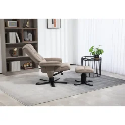 Oslo reclinerfåtölj med pall i mörkbeige tyg