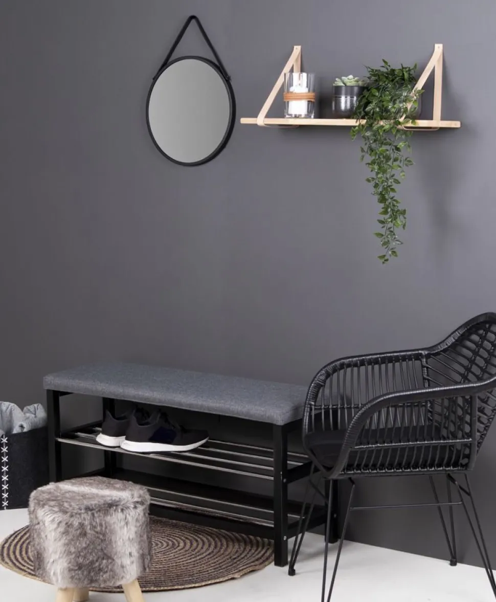 Padova bänk med hyllplan - Grå/svart
