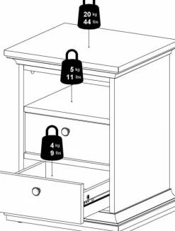 Paris smalt sängbord med 2 lådor och 1 öppet fack - Vit