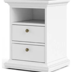 Paris smalt sängbord med 2 lådor och 1 öppet fack - Vit