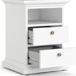 Paris smalt sängbord med 2 lådor och 1 öppet fack - Vit