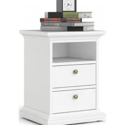 Paris smalt sängbord med 2 lådor och 1 öppet fack - Vit