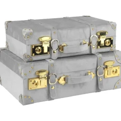 Petit vintage koffert set 2 st - Grå (Sammet) + Möbeltassar