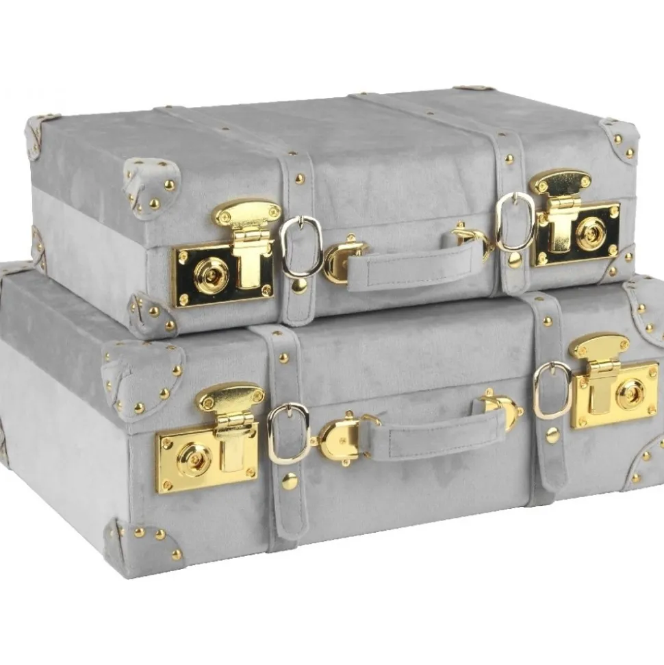 Petit vintage koffert set 2 st - Grå (Sammet) + Möbeltassar