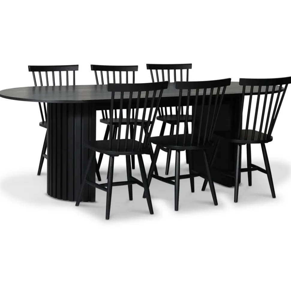 PiPi matgrupp 230 cm inkl. 6 st Karl svarta pinnstolar - Svartbetsat trä