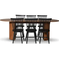 PiPi matgrupp 230 cm inkl. 6 st Karl svarta pinnstolar - Valnöt + 4.00 x Möbeltassar