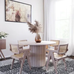 PiPi matgrupp, runt matbord Ø150 cm inkl 4 st Sara karmstolar - Whitewash