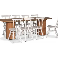 PiPi ovalt matgrupp 240 cm inkl 8 st vita Orust pinnstolar - Oljad ekfanér