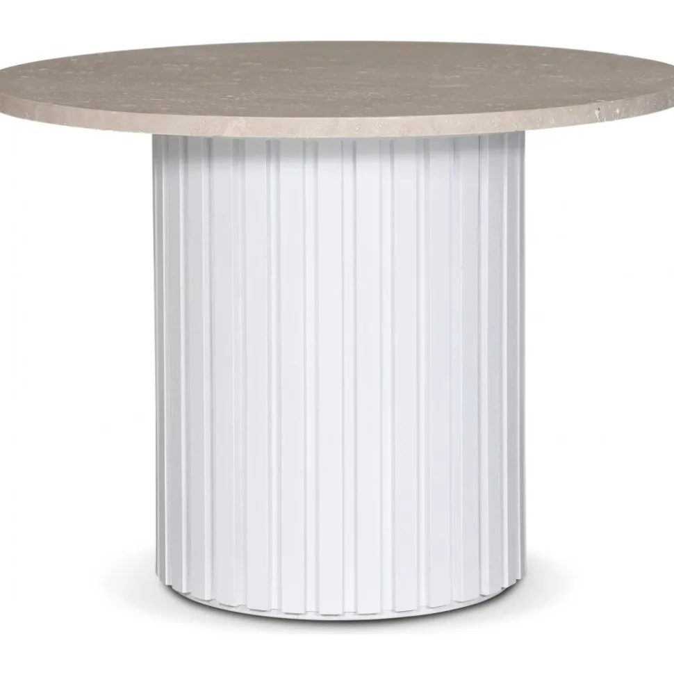 PiPi runt matbord Ø105 cm - Vitbetsat trä / Travertin sten