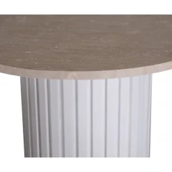 PiPi runt matbord Ø105 cm - Vitbetsat trä / Travertin sten