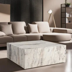 Prizma soffbord 90 x 90 cm - Vit marmor