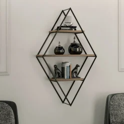 Prizma vägghylla - Svart/valnöt