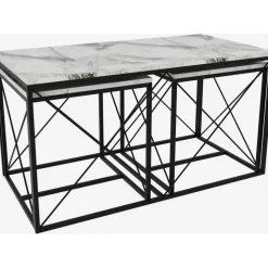 Ravina soffbord 45/100 x 45/50 cm - Vit marmor/svart