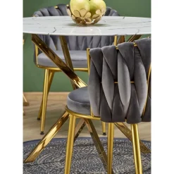 Raymond matbord Ø100 cm - Vit marmor/guld