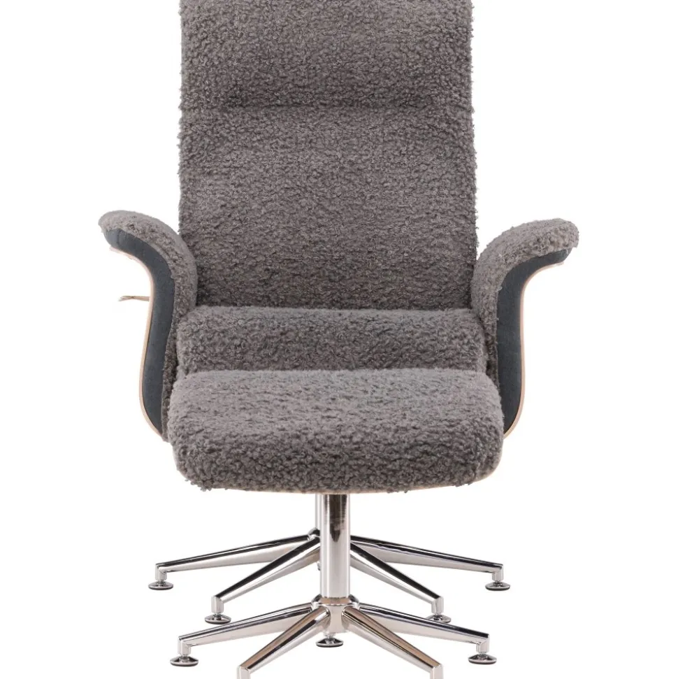 Reclinerfåtölj med fotpall - Grå fårskinnsimitation/whitewash ek + Fläckborttagare för möbler