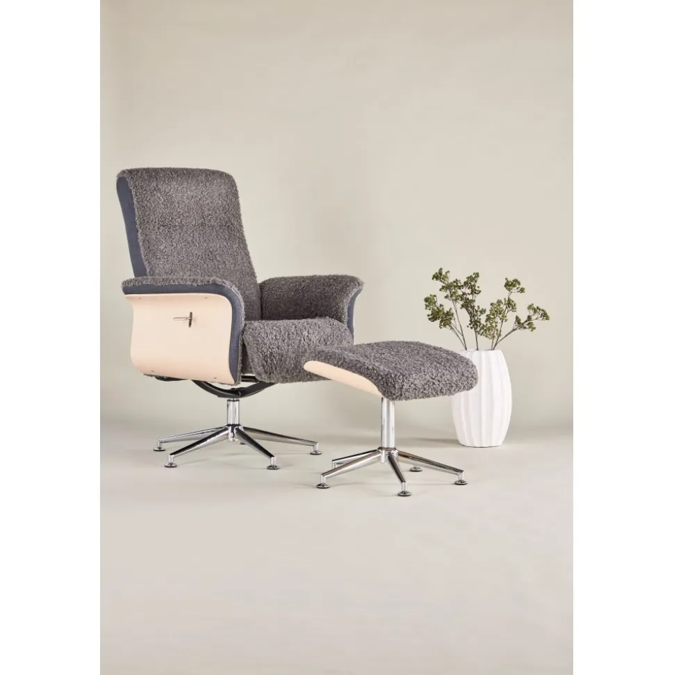 Reclinerfåtölj med fotpall - Grå fårskinnsimitation/whitewash ek + Fläckborttagare för möbler