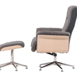 Reclinerfåtölj med fotpall - Grå fårskinnsimitation/whitewash ek + Fläckborttagare för möbler