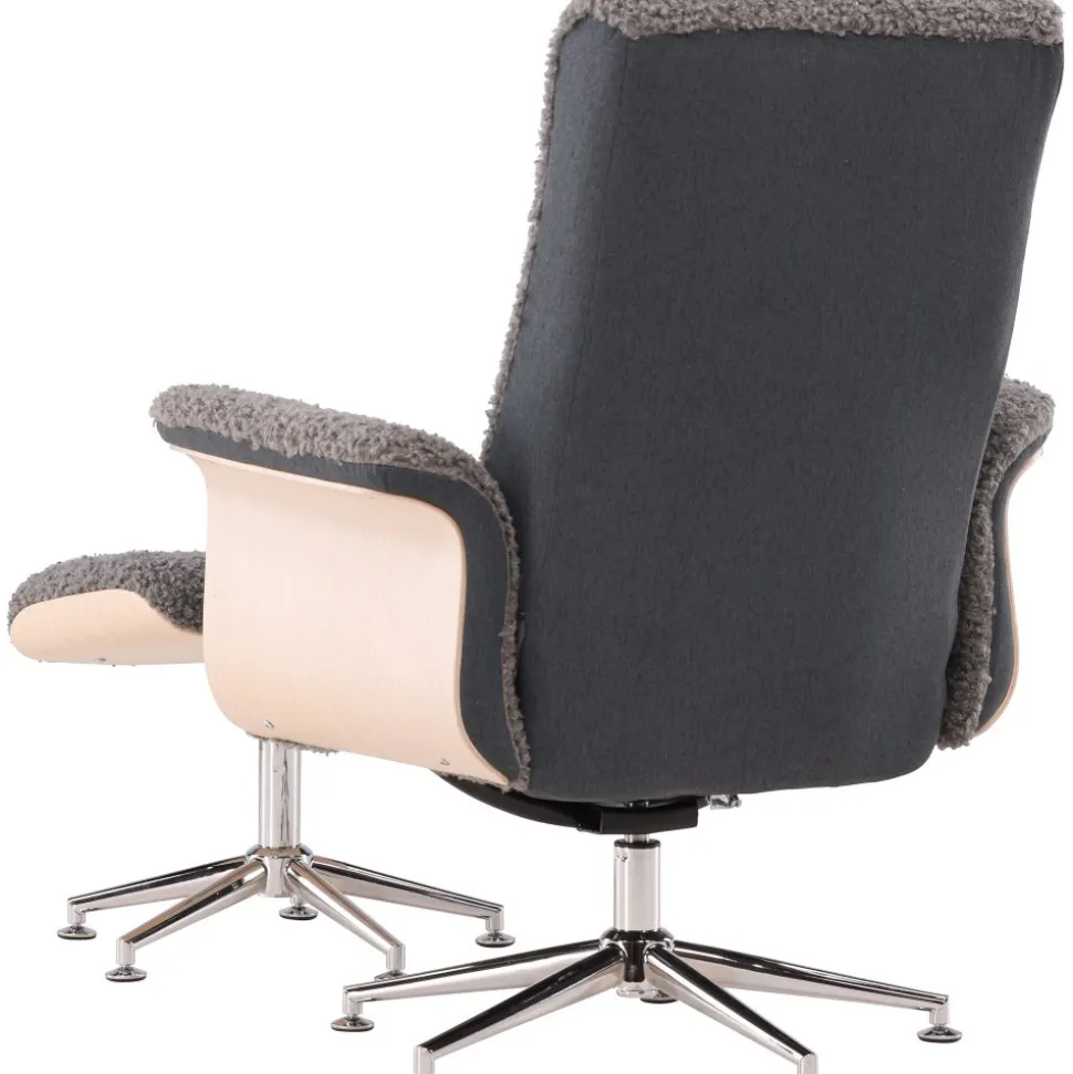 Reclinerfåtölj med fotpall - Grå fårskinnsimitation/whitewash ek + Fläckborttagare för möbler