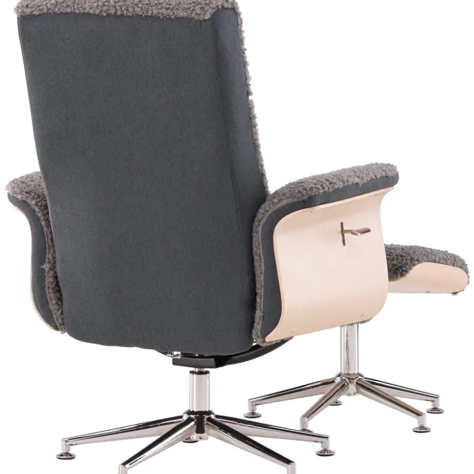 Reclinerfåtölj med fotpall - Grå fårskinnsimitation/whitewash ek + Fläckborttagare för möbler