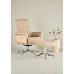 Reclinerfåtölj med fotpall Beige / Ek - Hagön + Fläckborttagare för möbler