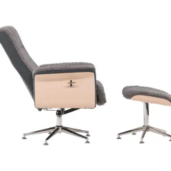 Reclinerfåtölj med fotpall - Grå fårskinnsimitation/whitewash ek