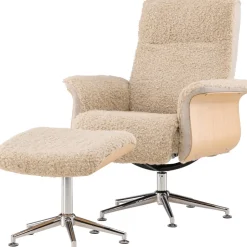 Reclinerfåtölj med fotpall Beige / Ek - Hagön + Textilrengöring för möbler