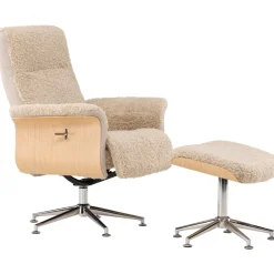 Reclinerfåtölj med fotpall Beige / Ek - Hagön + Textilrengöring för möbler