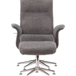 Reclinerfåtölj med fotpall - Grå fårskinnsimitation/whitewash ek + Textilrengöring för möbler