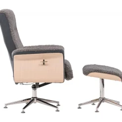 Reclinerfåtölj med fotpall - Grå fårskinnsimitation/whitewash ek + Textilrengöring för möbler