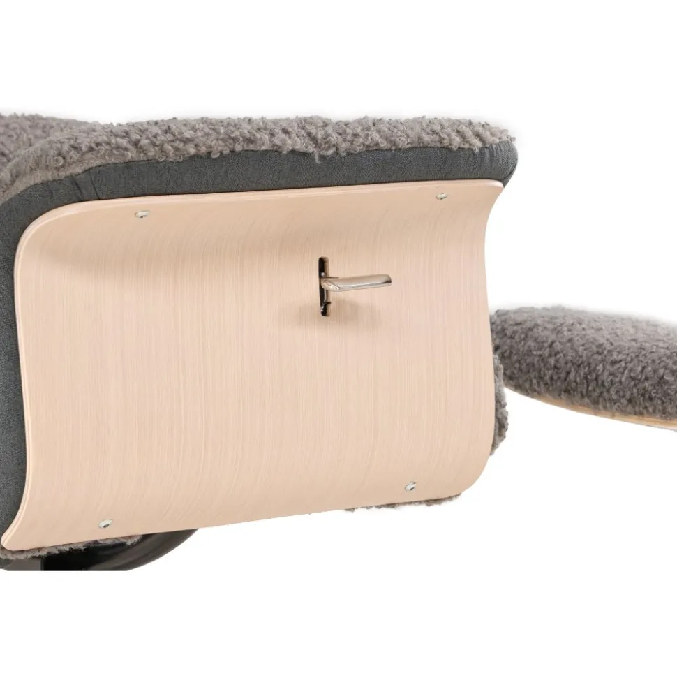 Reclinerfåtölj med fotpall - Grå fårskinnsimitation/whitewash ek + Textilrengöring för möbler