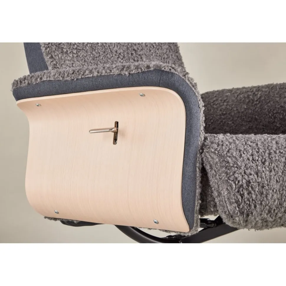 Reclinerfåtölj med fotpall - Grå fårskinnsimitation/whitewash ek + Textilrengöring för möbler