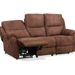 Reclinersoffa - 3-sits (el) i brunt microfibertyg