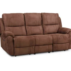 Reclinersoffa - 3-sits (el) i brunt microfibertyg