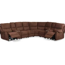 Reclinersoffa deluxe - 6-sits el-styrning - Brunt microfibertyg