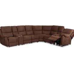 Reclinersoffa deluxe - 6-sits el-styrning - Brunt microfibertyg