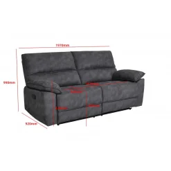 Reclinersoffa 2-sits extra bred i grått - 197 cm