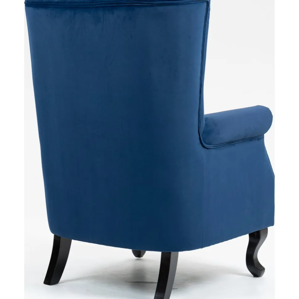 Öronlappsfåtölj i blått sammet