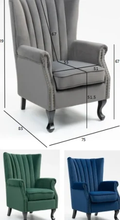 Öronlappsfåtölj i grön sammet + Fläckborttagare för möbler