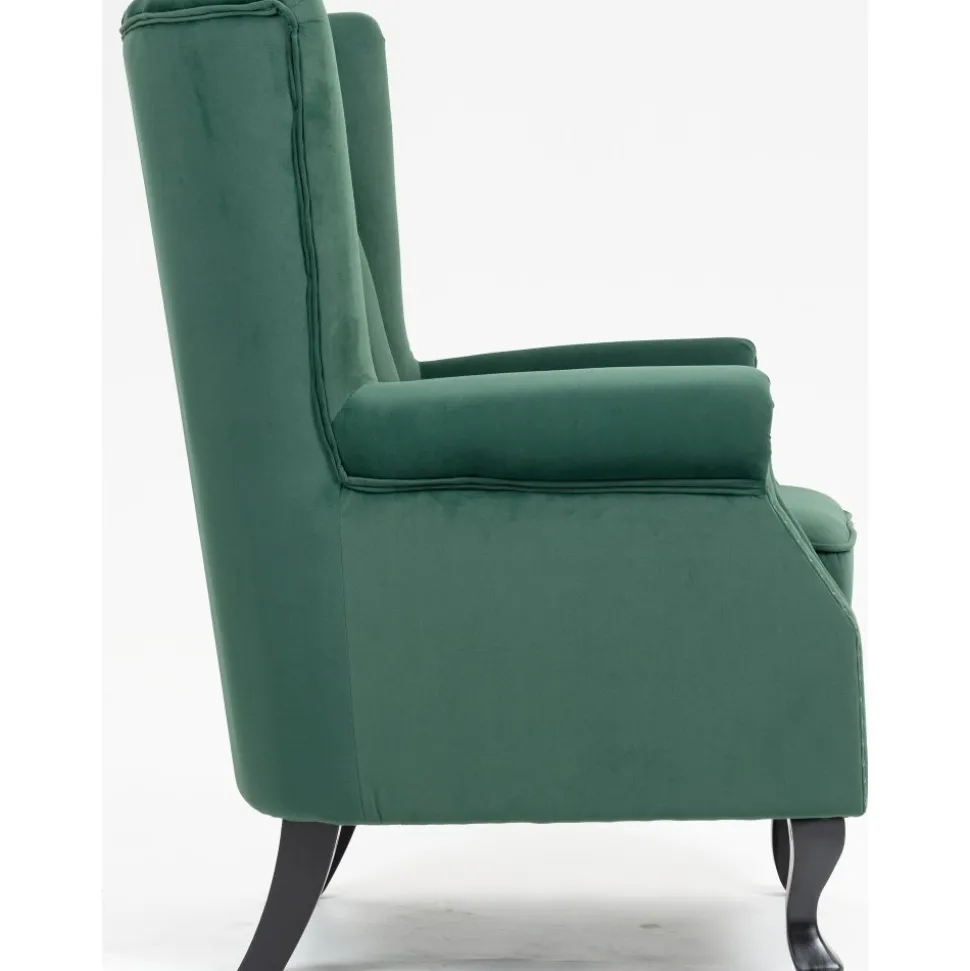 Öronlappsfåtölj i grön sammet + Textilrengöring för möbler