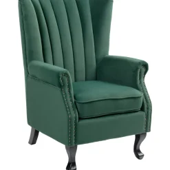 Öronlappsfåtölj i grön sammet